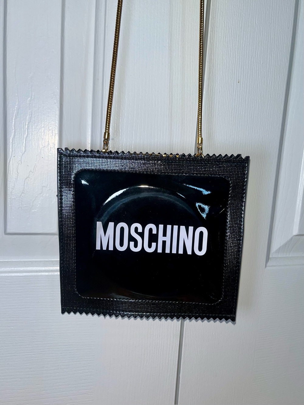 Moschino H&M “Ready to Wear” Patent Shoulder Bag Black and Gold